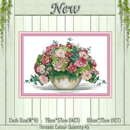 Hydrangea bouquet vase flowers painting counted printed on the canvas DMC 11CT 14CT kits Cross Stitch Embroidery needlework Sets