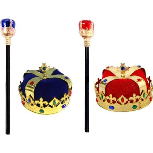 King Crown Scepter Crown Hat Halloween Stage Show Masquerade Decoration Cosplay Props Emperor Hat For Child Adult Birthday Party