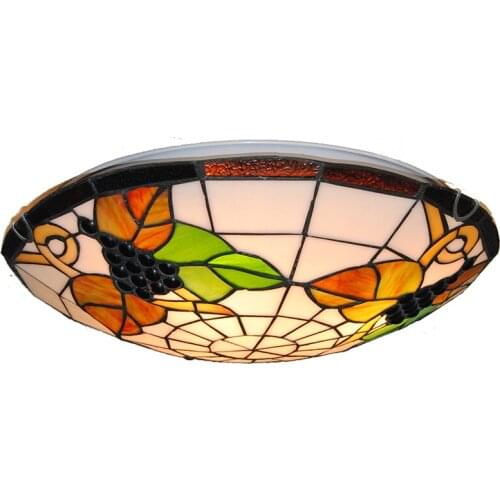 Tiffany Vintage Grape Pattern Lamp 3-lights European Style Stained Glass Flush Mount Ceiling Lighting Fixture For Bar Cafe CL280