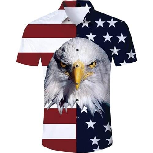Summer Harajuku Short sleeve Shirts Funny American Flag Eagle 3D Printed Hawaiian Shirt Mens Harajuku Casual Shirt Drop Shipping
