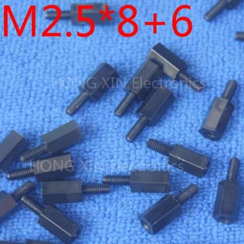 M2.5*8+6 1pcs BLack nylon Standoff Spacer Standard M2.5 Male-Female 8mm Plastic Standoff Repair parts High Quality