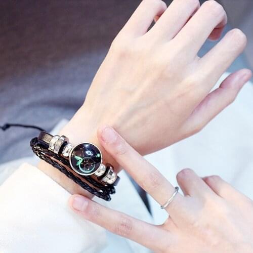 New Fashion 12 Constellation Luminous Leather Bracelet Jewellery Male Women Braid Rope punk Bangle Jewelry Accessories Gifts