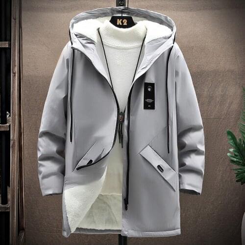 Autumn/Winter Hip Hop Mens Fleece-Lined Thick Windbreaker Man Solid Casual Jacket Mid-length Trench Coat Male 4 Colors M-4XL
