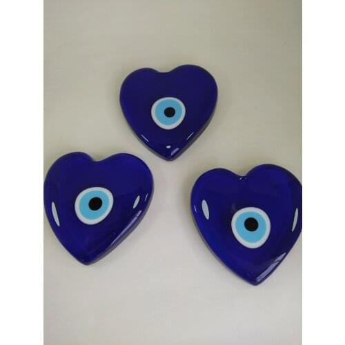 Set of 3 Heart Evil Eye 9*9 cm Glass Beads Boho Home Decor Turkish Handmade Amulet Nazar Talisman Charm Made in Turkey