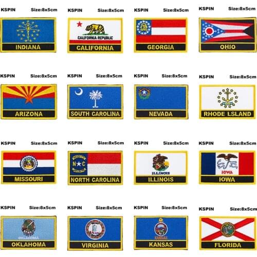 U.S.A Rentangle Shape Flag Patches Indiana California Georgia Arizona South carolina Nevada RhodeIsland Missouri