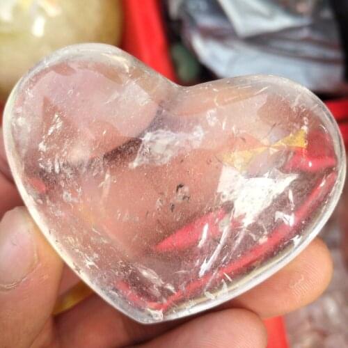 Natural Transparent quartz stone polished clear crystal heart