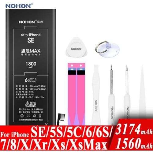Nohon Battery For iPhone SE 5S 5C 6 6s 7 8 Plus X Xr Xs Max XsMax For Apple iPhoneSE iPhone6 iPhone6s iPhone7 iPhone8 6sP +Tools