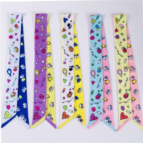 New cute style womens summer small silk scarf eye print luxury brand ladies turban satin handbag ribbon fashion headband C92