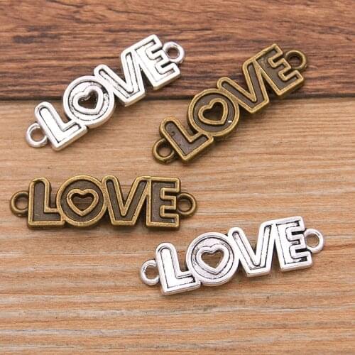 10pcs 10*35mm Two Color Alloy Hollow Letter LOVE Charms Connector For DIY Necklace Bracelet Jewelry Handwork Making Findings