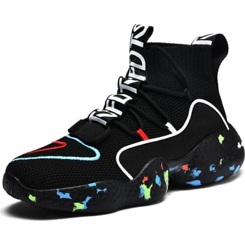 Plus Size High Top Platform Sneakers Socks Mens Sports Cheap Running Shoes Women Sport Shoes Man Black Knit ColorfulGME-1285