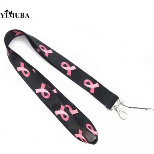 YIMUBA Breast Cancer Awareness Pink Ribbon Neck Lanyard Keychain Fit Mobile Phone Camera ID Badge Holder Hang Rope Strap Keyring
