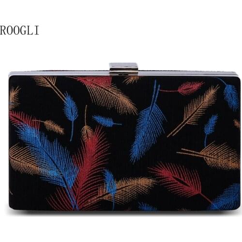 ROOGLI 2020 new womens evening bag black clutch bag feather pattern shoulder bag wedding party diagonal bag