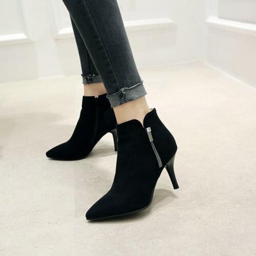 Oversized womens shoes 40-41 42 43 44 45 46 high heel pointed boots thin heel short boots with tassel boots