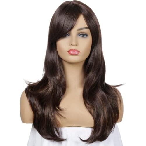 Silky Straight Synthetic Wigs For Women Black Brown Wigs Medium Long Synthetic Wigs 26 inches Heat Resistant Fiber Synthetic Wig