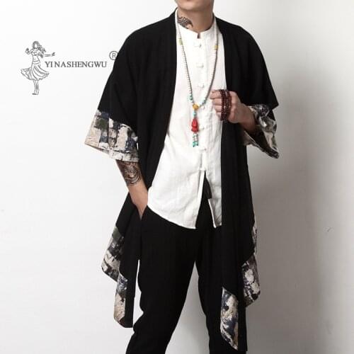 Men T-shirt Trench Coat Kimono Japanese Short Half-Sleeve Shirt Japan Harajuku Trousers Asian Menswear Yukata Cardigan Costumes
