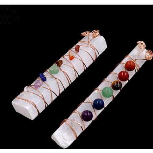 YJXP Natural Raw Selenite Sticks Wands Wire Wrapped Irregular Rough Gypsum 7 Chakra Crystal Stone Reiki Healing Jewelry Findings