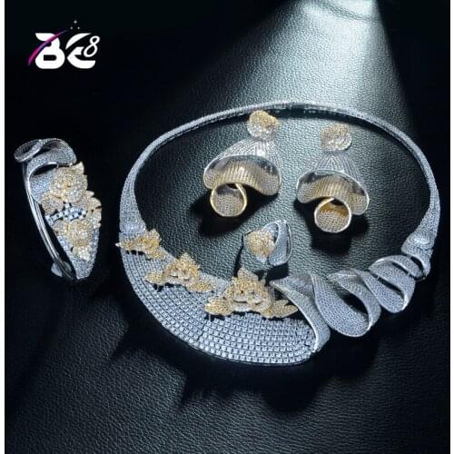 Be 8 Latest Fashion Wedding 2 Tones Cubic Zirconia Jewelry Set Statement Necklace Earrings Sets for Women Bangle Ring S326