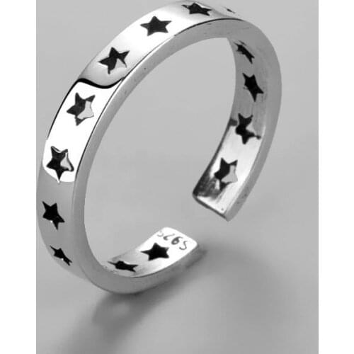 Vintage Pentagram Lucky Hollow Star Finger 925 Sterling Silver Adjustable Rings For Women Elegant Delicate Jewelry Gift