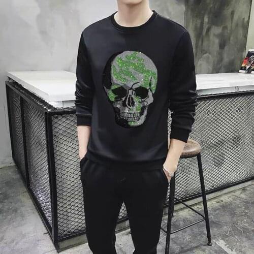 Winter Men Tracksuit Sweatshirt Hot Rhinestone Design Round Neck Hoodie And Trousers Fashion Casual Comfortable Warm Track suit