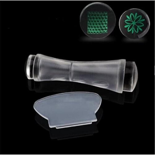 1 Set Double-headed Transparent Seal Silicone Jelly With Scraper Set Polish Printing Manicure Nail Art Stamping Template Tools