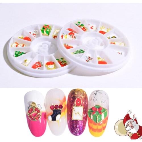 1 Box of Christmas Series Snowflake Bell Alloy Nail Stickers Manicure Decoration Nail Art Rhinestone Ornaments Charm Sticker