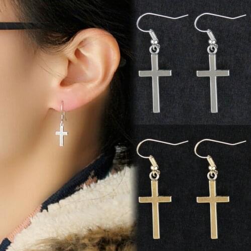 1 Pair Retro Metal Punk Cross Earrings Girls Lady Eardrop Stylish Pendant AC889