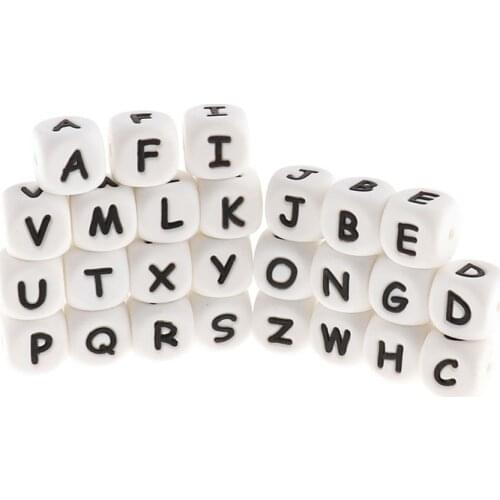 FKISBOX 10pcs alphabet letter beads 12MM silicone baby teethers silicon bites bpa free baby teething teether beads for necklaces