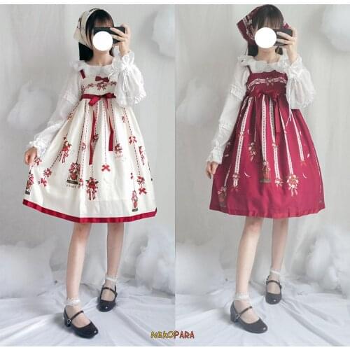 Apple Angel Cute Womens Lolita JSK Dress Summer Suspender Dress Kerchief Sweet 2 Waist Line Types 4 Colors