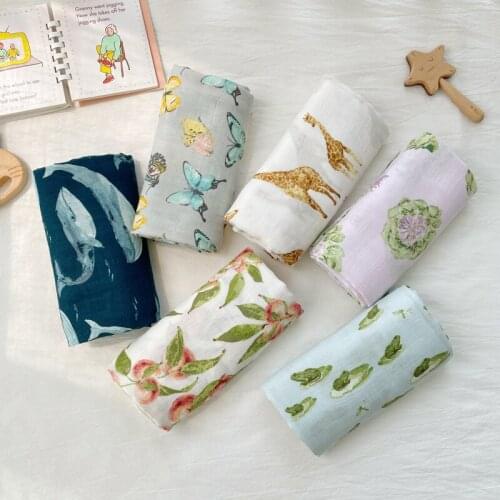 Bamboo Cartoons Baby Blanket Gauze Wrapped Fabric Printed Childrens Bath Towel Wrapped Blanket 2 layer Newborn Swaddle Towel