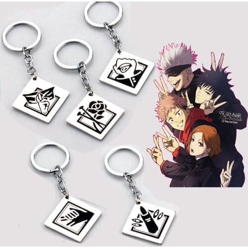 Hot Fashion Jujutsu Kaisen Yuji Itadori Sign Keychains Fushiguro Megumi Cosplay Stainless Steel Key Rings Anime Jewelry Fans Sou