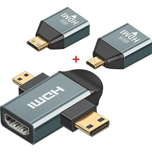 CY 3pcs/set Micro & Mini HDMI to HDMI-compatible 1.4 Female 2-in-1 Combo Adapter 4K@60hz
