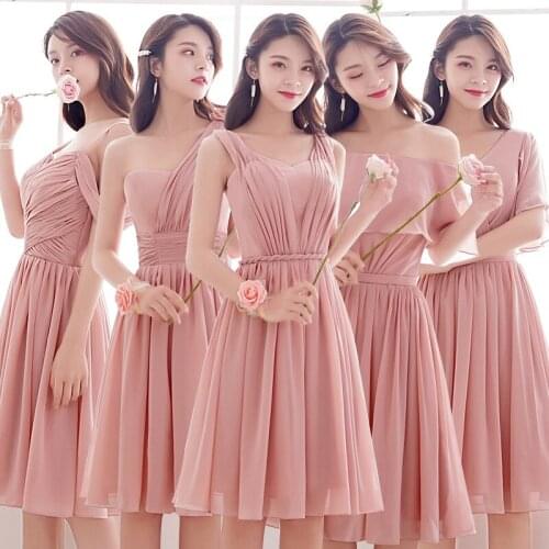 Elegant Pink Bridesmaid Dresses Short For Wedding Party Chiffon V-Neck Party Gowns Knee-Length Vestido de la dama de honor