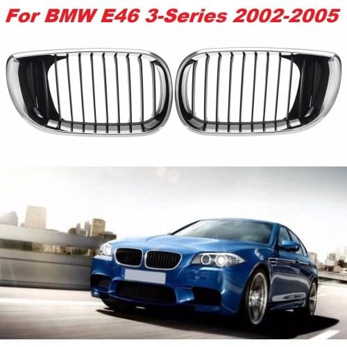 Pair Gloss Black Car Grill Front M-color Kidney Grille Grill For BMW E46 4D 3 Series 2002 2003 2004 2005 2006