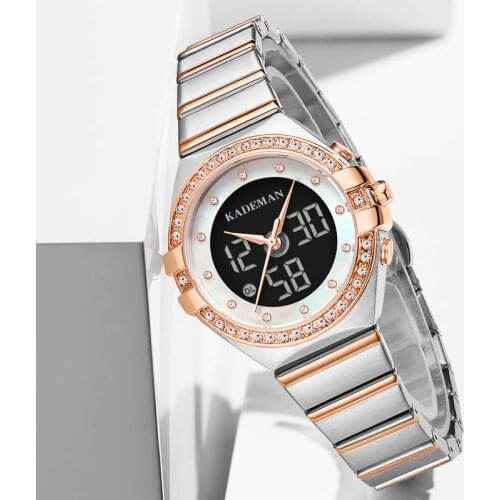 KADEMAN Famous Women Watch New Luxury Gifts For Girl TOP Brand Business Quartz Watch LCD Digital Party Elegant Ladies Wristwatch