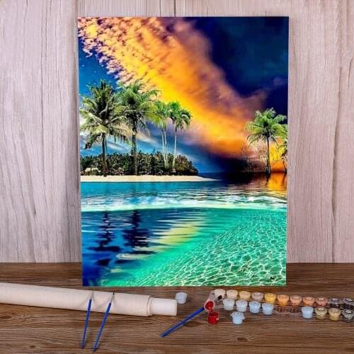 Seaside Landscape Paint By Numbers Set Acrylic Paints 50*70 Oil Painting Loft Wall Picture Kids Wall Art Handiwork Drawing