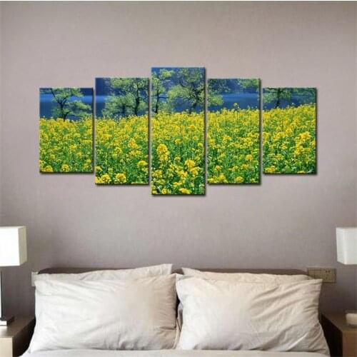 Rape Flower Picture 5 Piece Wall Art Oil Paintings Giclee Landscape Canvas Prints Pastoral Scenery Artworks for Home Decorations