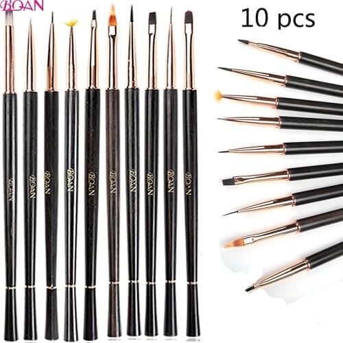 BQAN 10 PCS Nail Brushes Acrylic Brush UV Gel Nail Art Brush Wood Handle Brush Draw Tip Drawing Liner Painting For Manicure Tool