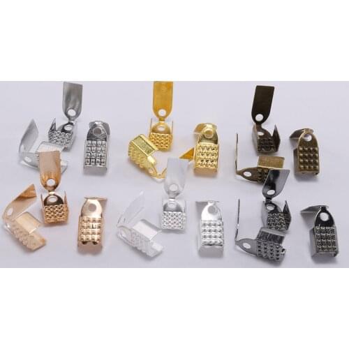 100pcs 4 5 6mm leather Fold Over Cord Crimp Beads End Caps Fastener Bracelet Necklace Connectors For DIY Jewelry Making Supplies