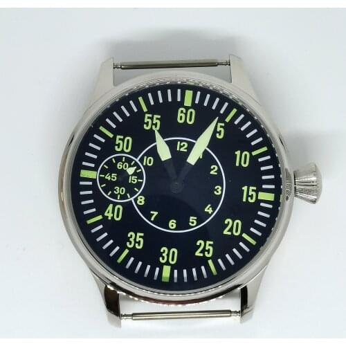 44MM Watch Cases Of Stainless Steel Add Luminous Dial And Hands Fit Eta 6497 St36 Manual Movement