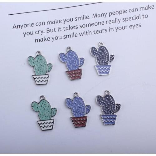 Potted Plants Cactus Pendant Silver Charms Korean Jewelry Accessories Enamel Drip Oil DIY Making Material For Bracelet,Earrings