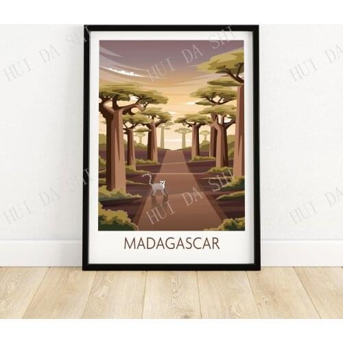 Madagascar Poster | Wall Art Print | Travel Poster | Baobabs Lemurs