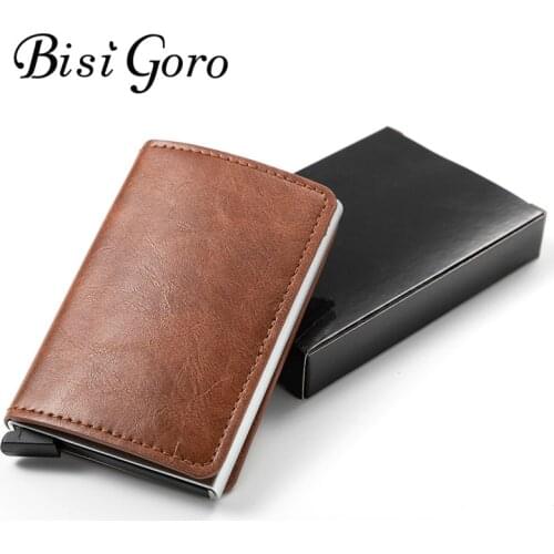 Bisi Goro Metal Anti Rfid Wallet Credit Card Holder Card Pocket ID Case Holder With Box 2020 Travel Wallet Purse Men Wallets