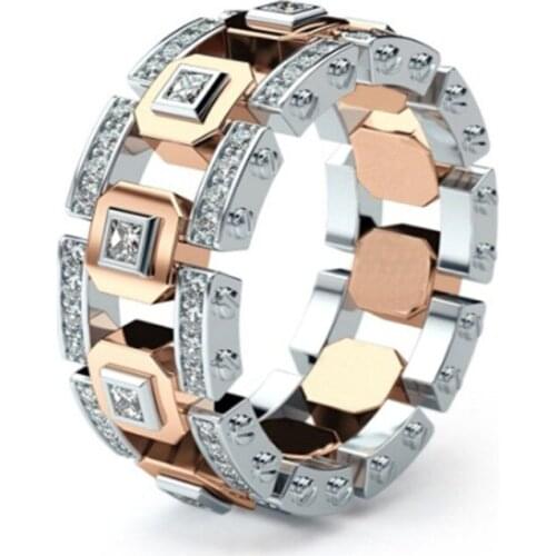 Fashion Mens Gold Plating Rose Gold Color Watch Band Chain Double Colors Ring US Ring Size 6~10