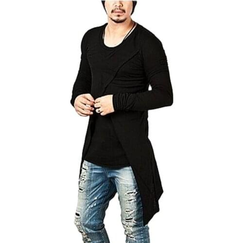 Men nightclub punk hiphop long sleeve t shirt singer stage costume asymmetrical design men gothic hip hop tee shirts street wear