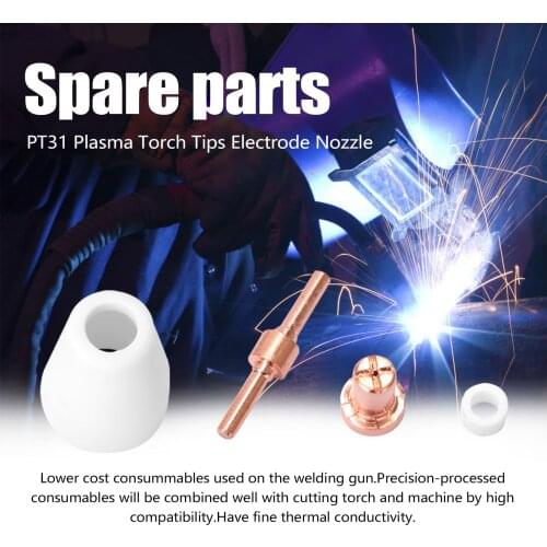 PT31 100PCS 40A Plasma Torch Tips Cutter Electrode Nozzle Plasma Cutter Machine Spare Parts Torch Cutting For Electrode Nozzle