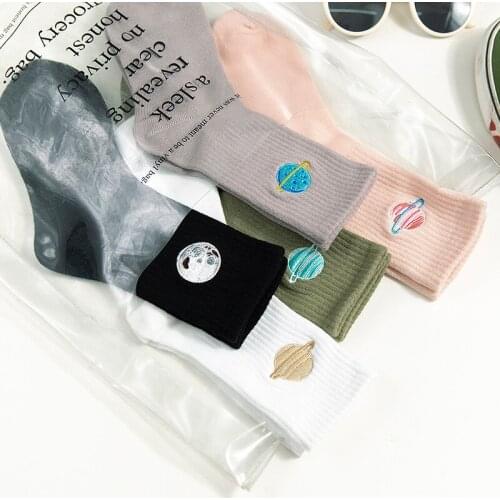 Socks Women Street Sports Casual Tube Socks Wholesale Embroidery Cartoon Planet Cotton Socks Autumn Winter Fashion Trendy Socks