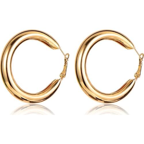 New Fashion Punk Metal Round Hoop Earrings For Women Gold Silver Color Trend Simple Earrings Female Party Jewelry Gift Wholesale