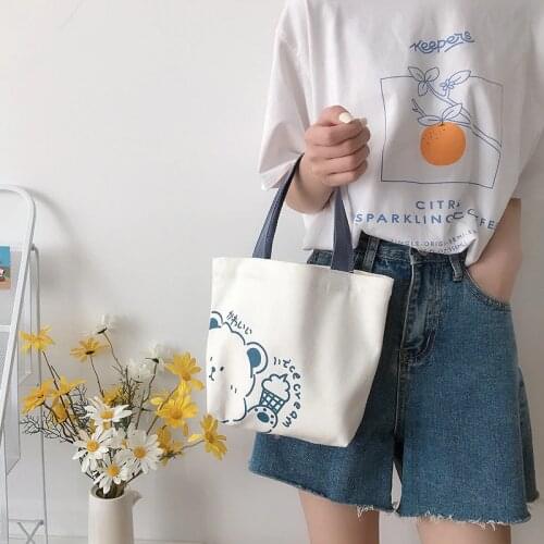 New Design Ladies Small Canvas Handbag Cute Print Mini Cloth Tote Female Cell Phone Bag Cotton Hand Bags Lovely Purse For Girls