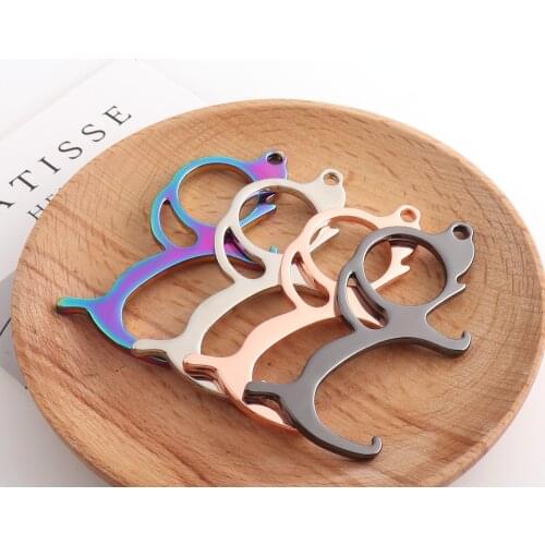 No-Touch Door Opener colorful Dog shape Opener/Corkscrew Keychain Door Puller hygienic Button Pusher Christmas gift