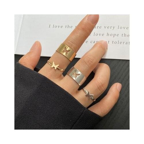 1Pair Punk Butterfly Ring Couple Ring 2021 Trend Ring Set for Women Men Open Engagement Wedding Adjustable Rings Jewelry Gift